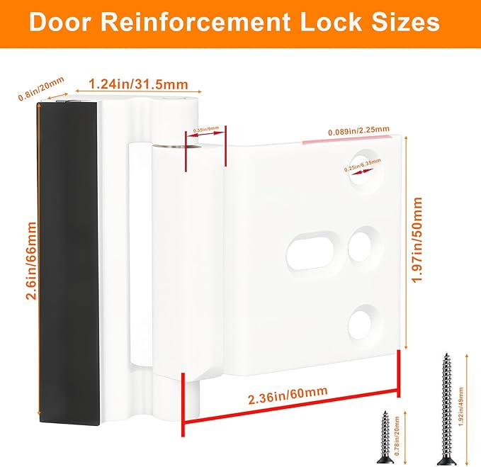 Home Security Door Reinforcement Lock, Upgraded Front Door Locks for Kids Safety Withstand 800 lbs, Child Proof Door Lock, Extra Door Lock from Inside Prevent Unauthorized Entry (2 Pack, White)