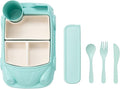 Kids garden Car Plate 8Pcs/Set Bamboo Children Dinnerware Sets - Dishwasher/Microwave Safe Includes Cutlery, Beautiful Plate, Separable Bowls & Cup Happy MealTime, Light Green, YK-001