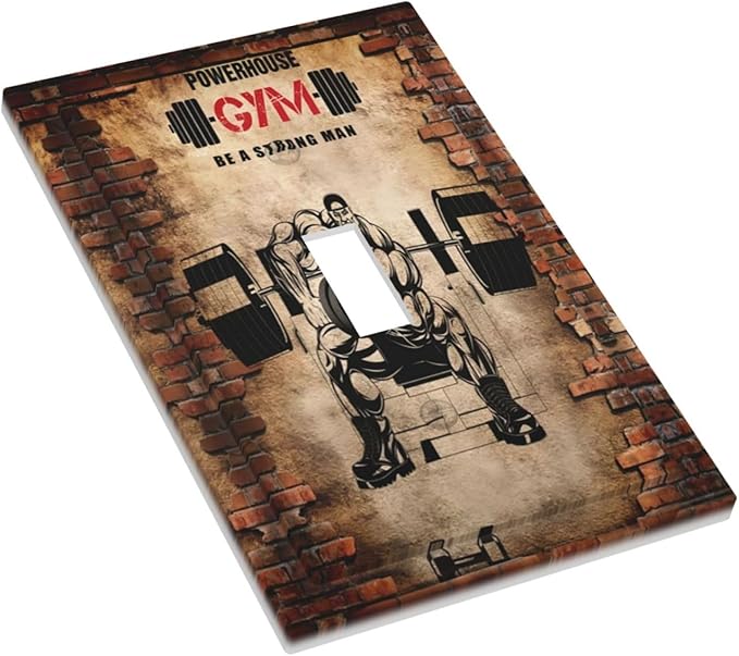Vintage Gym Retro Brick Dumbbell Single Toggle Wall Plates 1 Gang Light Switch Cover Switchplate Covers Decorative Dimmer Decor for Bedroom Kidroom Bathroom Gyms