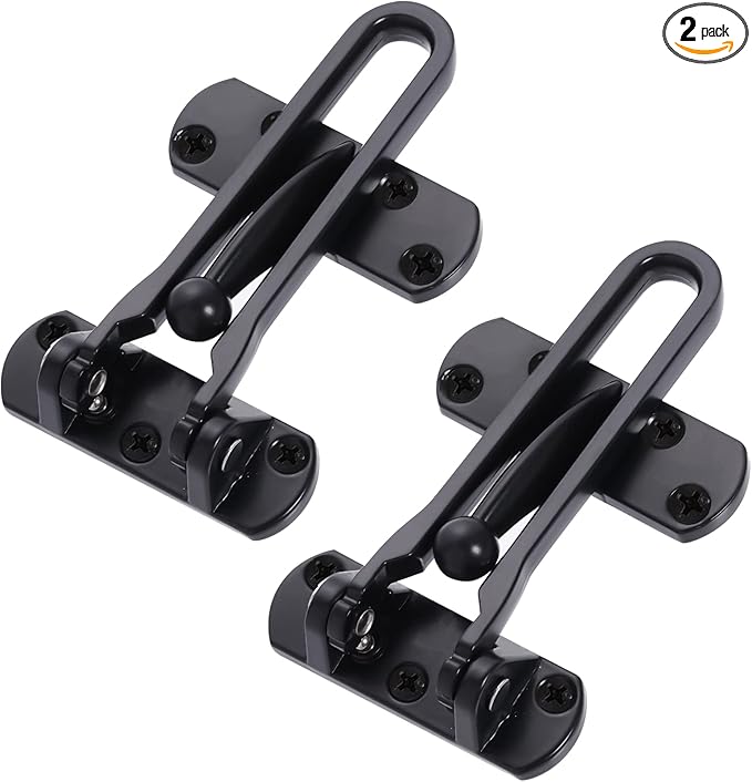 Topbuti Home Security Door Lock, 2 Pack Latch Guard Clasp Front Door Locks for Kids, Home Reinforcement Lock for Swing-in Doors, Hotel Door Latches, Thicken Solid Aluminium Alloy (Black)