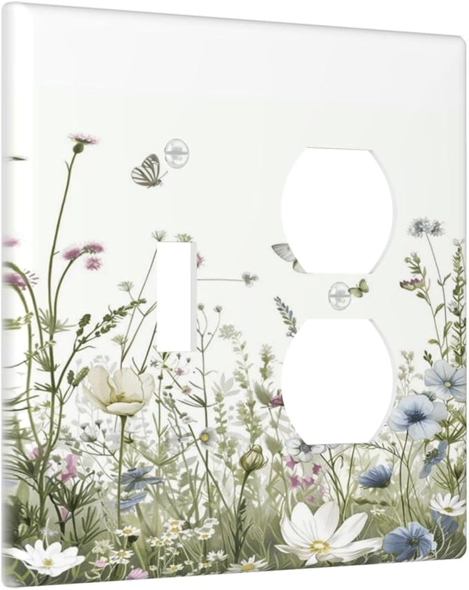 Colorful Wildflowers Daisy Plant Butterfly Floral Wallplates 1 Toggle 1 Duplex Switch Plate Electrical GFCI Faceplate Decorative Light Switch Covers for Bed Room Living Room Decor
