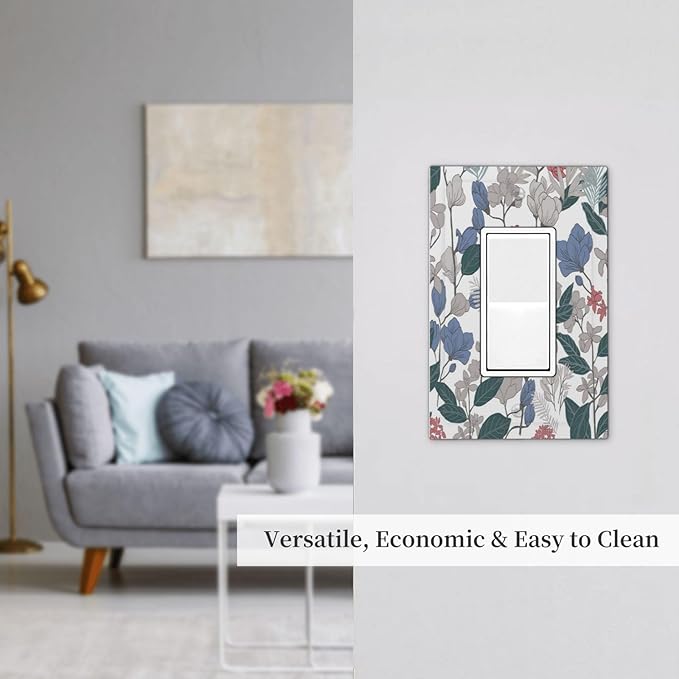 Decorative Outlet Covers Boho Green Leaf Floral Combination 1 Gang Single Decora GFCI Device Light Switch Cover Plate 1 Rocker Wall Plate Jumbo Switch Plate Cover for Bathroom Bedroom Decor