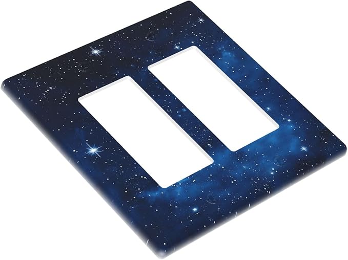 Outlet Covers Galaxy Starry Sky Universe Sparkle Stars 2 Gang Double Rocker Light Switch Cover Plate Decorative Wall Plate GFCI Socket Cover Electrical Switch Plate Covers for Bathroom Bedroom