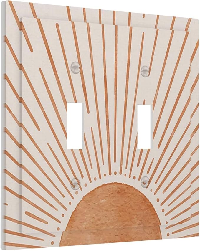 60s Orange Vinrage Boho Sun 2 Gang Double Toggle Outlet Light Switch Cover Wall Plate Electrical Faceplate Decorative Dual Device Switchplate