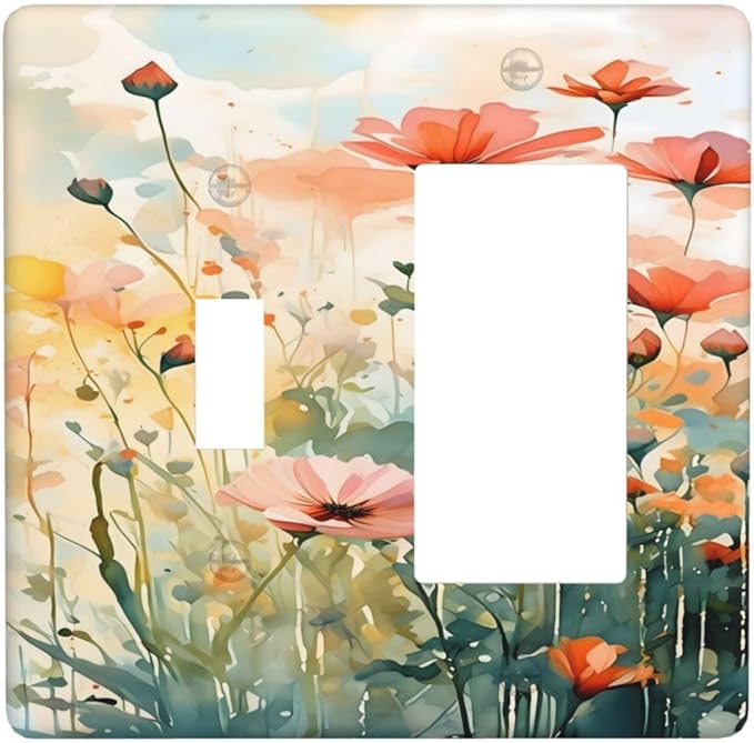 Vintage Red Orange Yellow Poppy Floral Flowers Outlet Covers 1 Toggle 1 Rocker Combination Decorative Wall Plate Electrical Switch Plates Light Switch Cover Plate for Bedroom Living Room Decor