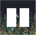 Boho Garden Flowers Weeds Floral Wildflowers Decorative Outlet Covers 2 Gang Double GFCI Rocker Electrical Wall Panels Light Switch Cover Plate for Bedroom Living Room Decor