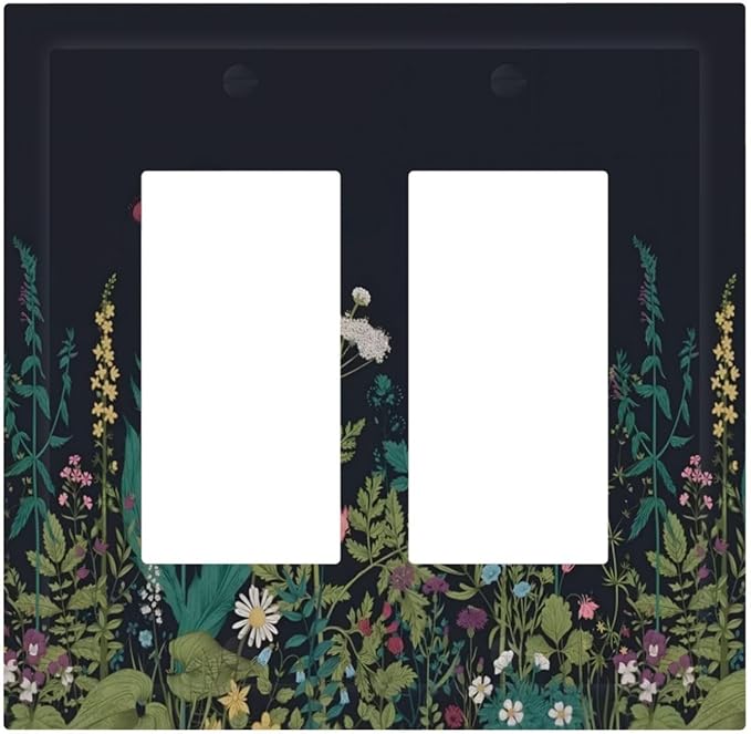 Boho Garden Flowers Weeds Floral Wildflowers Decorative Outlet Covers 2 Gang Double GFCI Rocker Electrical Wall Panels Light Switch Cover Plate for Bedroom Living Room Decor