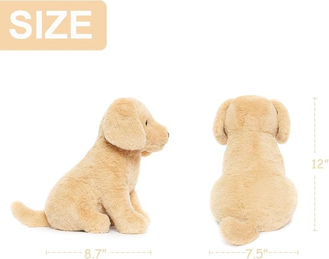 WEIGEDU Labrador Golden Retriever Stuffed Animal Dog Puppy Plush Toy with Embroidered Eyes for Babies Toddlers Kids Adults Ages 1 and Up, No Hard Parts, Machine Washable 12 inches
