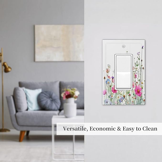 Decorative Outlet Covers Boho Colorful Flowering Plant Wild Flower 1 Gang Single Rocker Light Switch Cover Plate Wall Plates Gfci Faceplate For Bed Room Living Room Decor