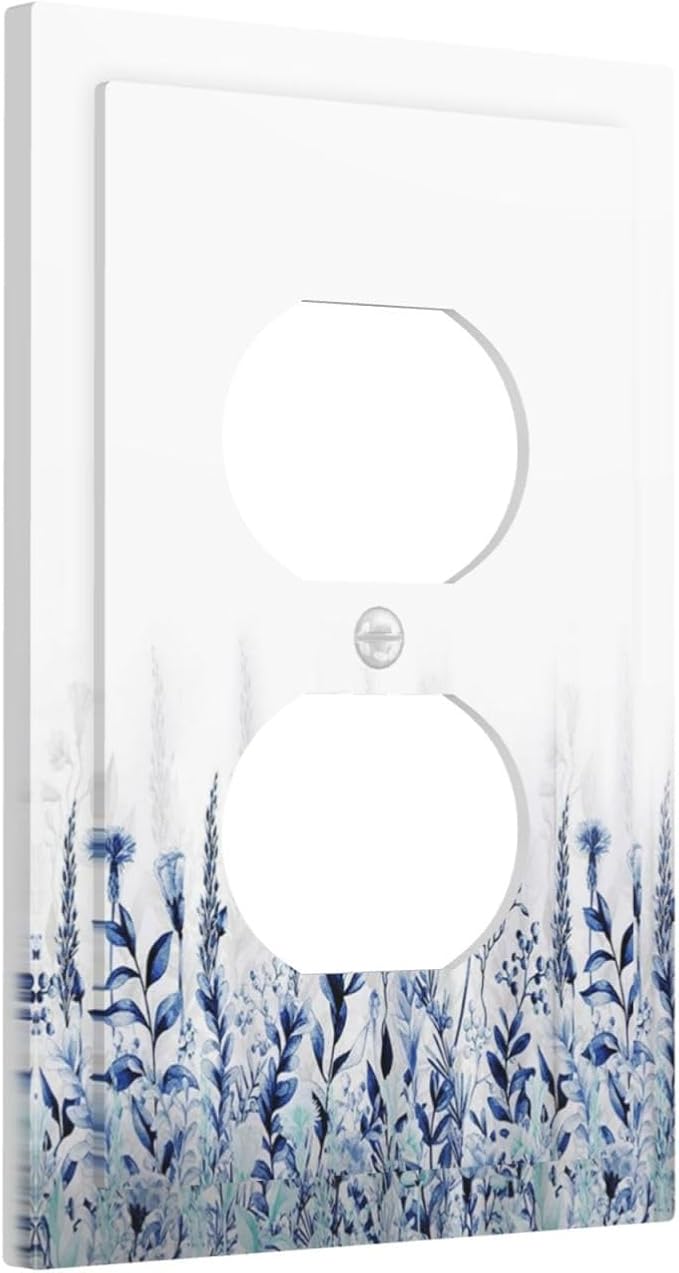 Decorative Outlet Covers Rustic Blue Plants Wildflowers Boho Leaves 1 Gang Wall Plate Cover Receptacle Duplex Light Switch Cover Plate Single Dual Plug Covers Electrical Switchplate