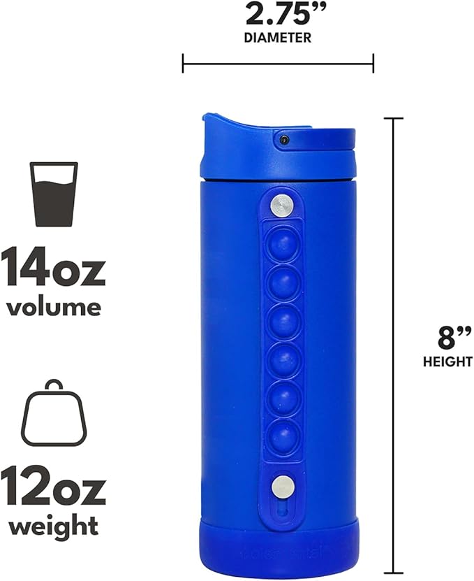 Elemental Iconic Kids Water Bottle for School - 100% Leak-Proof Insulated Water Bottles with Straw Lid & Pop-It Handle for Boys & Girls - Triple-Wall Insulated & BPA-Free, 14oz – Royal Blue