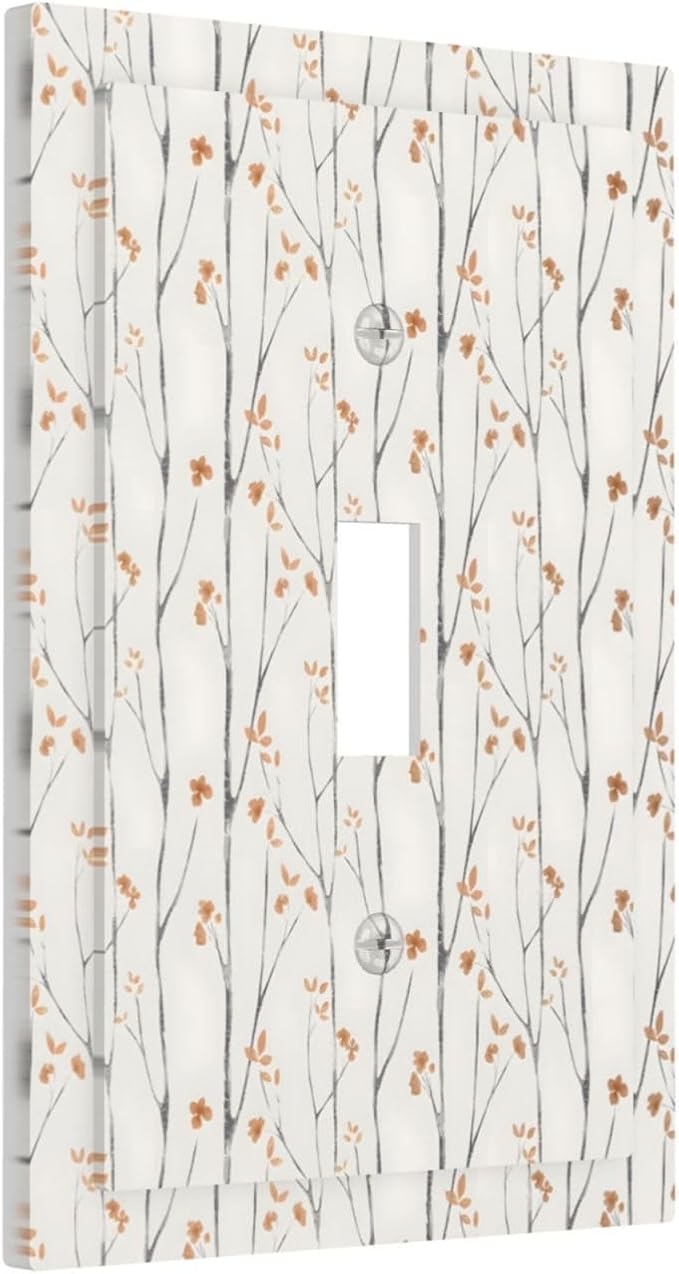 Boho Floral Watercolor Tree Branch Flower Minimalist Decorative Light Switch Cover 1 Gang Single Toggle Device Electrical Faceplate Switchplates Decorator Outlet Wall Plate for Bedroom Living Room