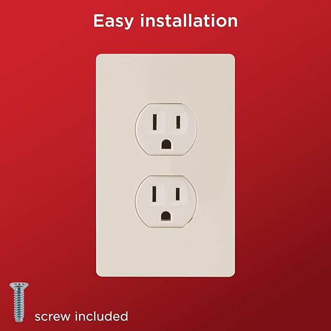 UltraPro Screwless Duplex Receptacle Wallplate, 1-Gang, Modern Snap-On Cover, Child-Safe, Durable Polycarbonate, Easy DIY Installation, Light Almond, 85752