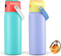 2 PACK 18 OZ Water Bottle for Kids, Stainless Steel Double Insulated Sports Water Bottle, Leak Proof Straw Cup for School, Gifts and Travel, BPA Free (Light Turquoise, Purple)