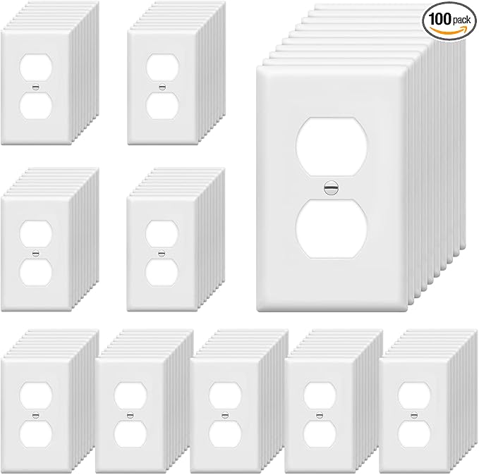 ENERLITES Duplex Wall Plates, Electrical Outlet Covers, Standard Size 1-Gang 4.50" x 2.76", Unbreakable Polycarbonate Thermoplastic, 8821-W-100PCS, White, 100 Pack