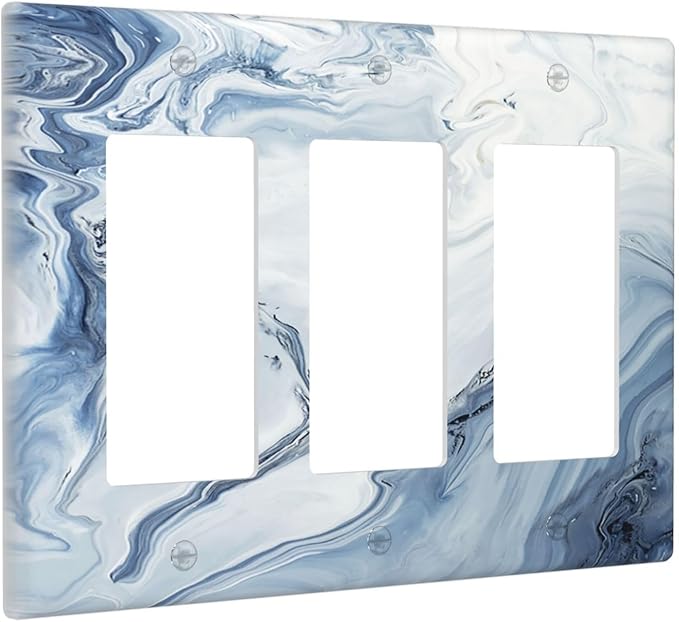 Light Switch Covers Blue Marble Pattern 3 Gang Rocker Electrical GFCI Decorative Triple Outlet Wall Plate Cover Switchplate for Bedroom living Room Decor