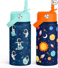 Kid Water Bottle 12oz with Straw Lid - 2-Pack Insulated Stainless Steel Water Bottles for Kids Boys Girls - Travel Cup for School Sports, Outer Space & Astronaut