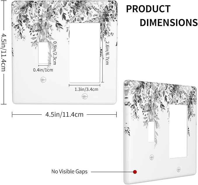 Outlet Covers Grey Floral Plant Eucalyptus Leaf Flower 1 Toggle 1 Rocker Combination Decorative Wall Plate Electrical Switch Plates Light Switch Cover Plate For Bed Room Living Room Decor