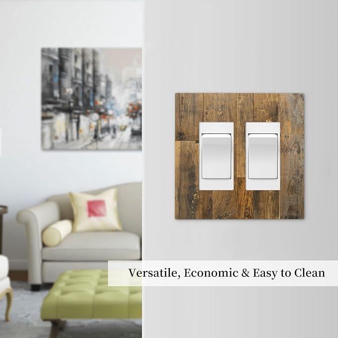 Brown Wood Vintage Rustic Old Board Decorative Outlet Covers 2 Gang Double GFCI Rocker Electrical Wall Panels Light Switch Cover Plate for Farmhouse Home Decor