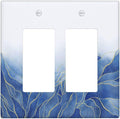 Decorative Outlet Covers Blue Gold Leaf Marble Modern Abstract 2 Gang Double Rocker Light Switch Cover Decorative Switch plates Electrical Wallplates GFCI Receptacle for Kitchen Bathroom Decor