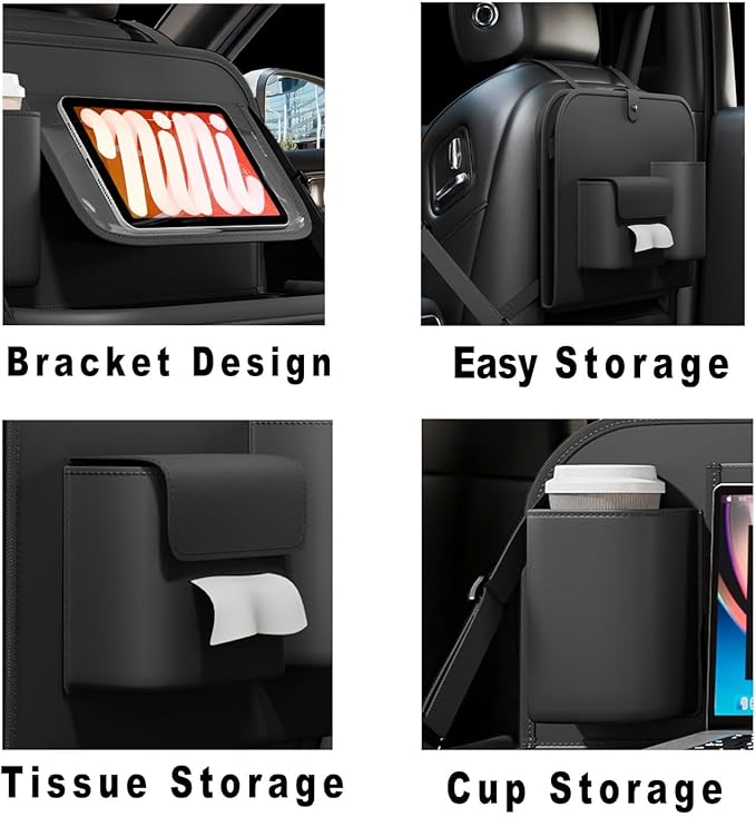 GMQ Backseat Car Organizer with Tray 1 Pack,Car Back Seat Eating Tray for Kids, Multifunctional Laptop Desk,Back Seat Car Storage & Tablet Holder for Children(Black, 1PC)