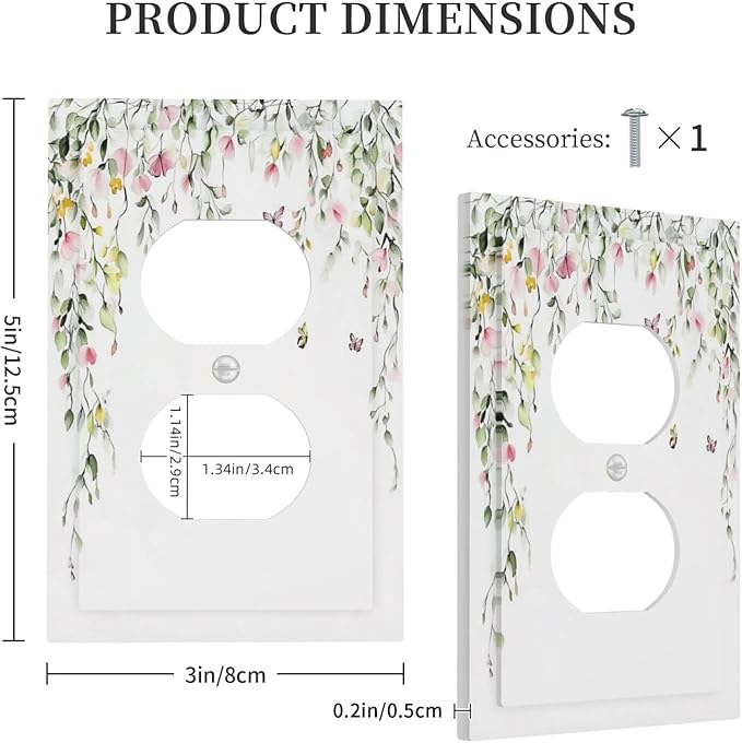 Watercolor Flowers Vine Colorful Butterfly Floral Outlet Covers 1 Gang Duplex Light Switch Cover Decorative Switch Plates Electrical Receptacle Faceplate Wall Plate For Bed Room Living Room Decor