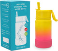 CHILLOUT LIFE 12 oz Kids Insulated Water Bottle for School with Straw Lid Leakproof and Cute Waterproof Stickers, Personalized Stainless Steel Thermos Flask Metal Water Bottle for Girls & Boys