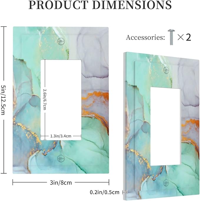 Blue Green Jade Texture Purple and Gold Stripes Colourful Marble Light Switch Cover Plate 1 Gang Wall Plate Single Rocker Plate Covers Teal Bathroom Bedroom Lightswitch Faceplate Green Decorative
