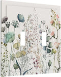 Tan Colorful Watercolor Flower Toggle Light Switch Cover 2-Gang Rustic Blue Color Boho Floral WildFlower Blossom Electrical Decorator Dual Device Face Wallplate Decorative Double Switch Plate Covers