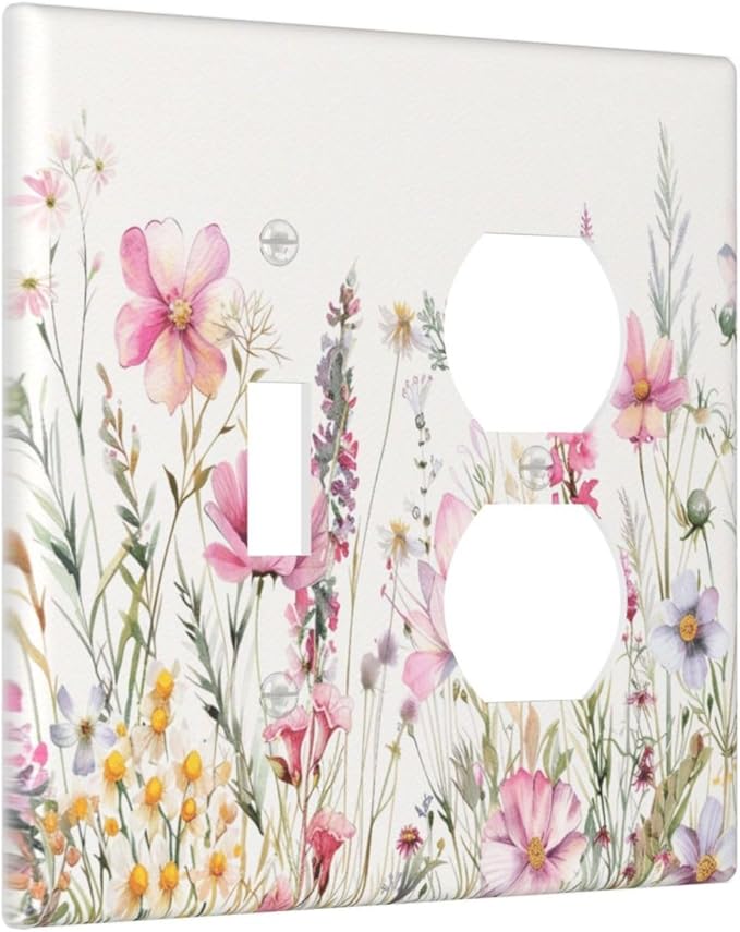 Pink Floral Wild Flowers Watercolor Plants Wallplates 1 Toggle 1 Duplex Switch Plate Electrical GFCI Faceplate Decorative Light Switch Covers for Bedroom Living Room Decor