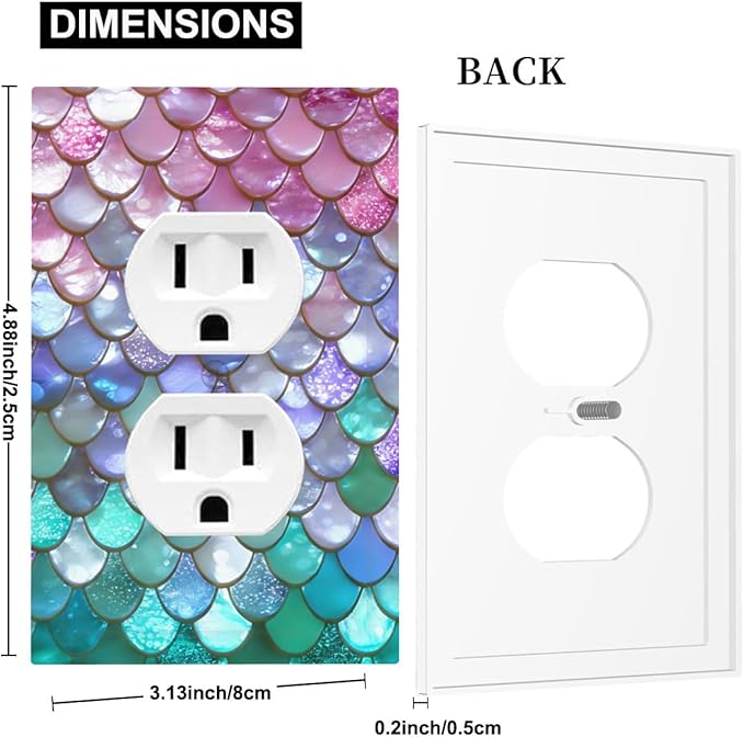 Iridescent Mermaid Scales Duplex Wall Plate - 1-Gang Standard US Size Magical Rainbow Mermaid Outlet Covers for Girls Room Decor