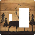 Elk Moose Forest Hunting Pyrography Art Wood Texture Print Outlet Covers 1 Toggle 1 Rocker Combination Decorative Wall Plate Electrical Switch Plates Light Switch Cover Plate for Farmhouse Bedroom