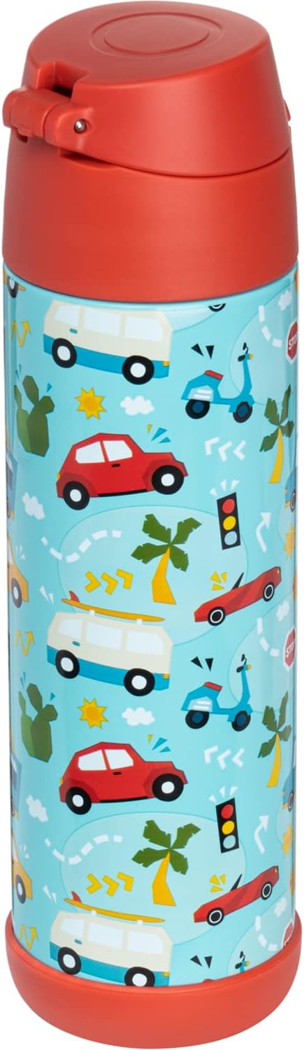 Snug Insulated Kids Water Bottle with Straw & Spout – Double-Wall Stainless Steel, Leakproof, Easy-Flip Lid – For School, Travel, Toddlers & Big Kids - Cars, 17oz