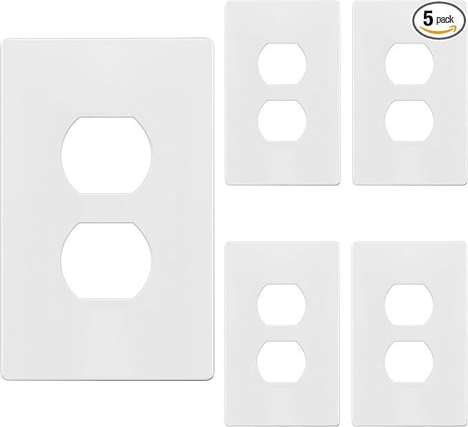 TG Mid-Size Screwless Duplex Wall Plate, Child Safe Receptacle Outlet Cover, Medium Size 1-Gang 4.88" H x 3.11" L, Polycarbonate Thermoplastic, UL Listed, SP-MS1-W5P, White (5 Pack)