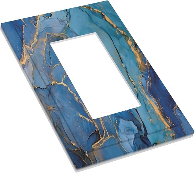 Blue Marble Single Rocker Outlet Wall Plate Decorative 1 Gang Light Switch Cover Modern Ombre Watercolor Ink Art Decora Electrical Gfci Switchplate for Kitchen Bathroom Home Decor
