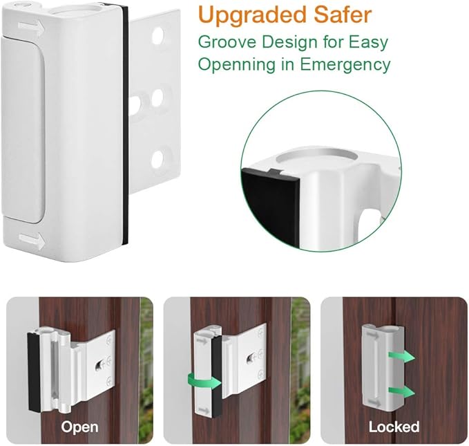 Home Security Door Reinforcement Lock - Child Proof Door Locks for Kids Safety Withstand 800lbs Metal Front Door Child Safety Lock Add High Security Door Latch Lock to Guard Home for Inside Swing Door