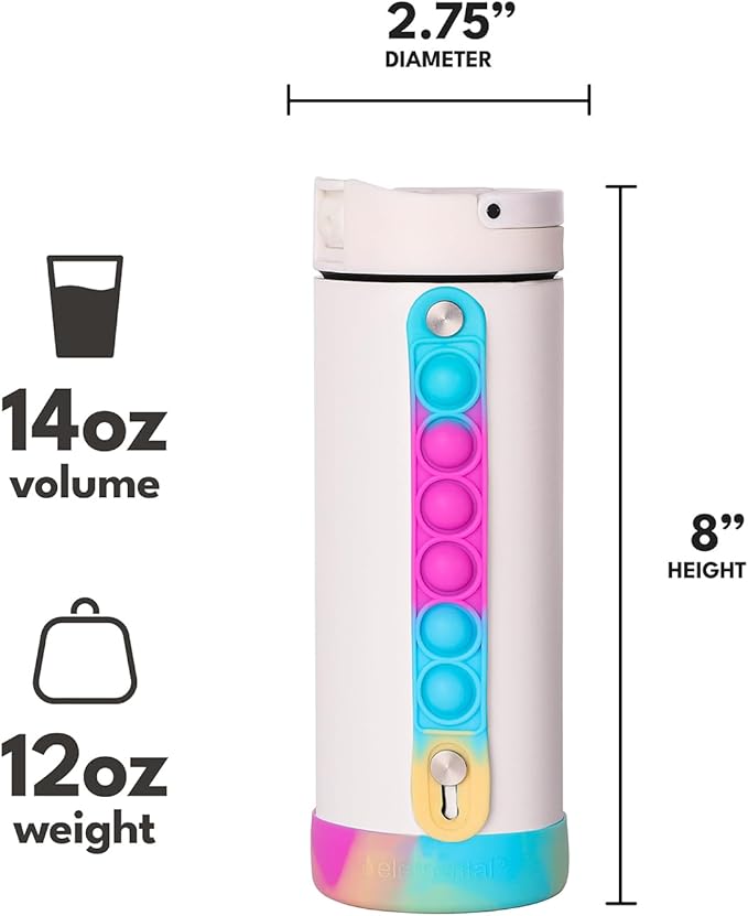 Elemental Iconic Kids Water Bottle for School - 100% Leak-Proof Insulated Water Bottles with Straw Lid & Pop-It Handle for Boys & Girls - Triple-Wall Insulated & BPA-Free, 14oz – White Tie Dye