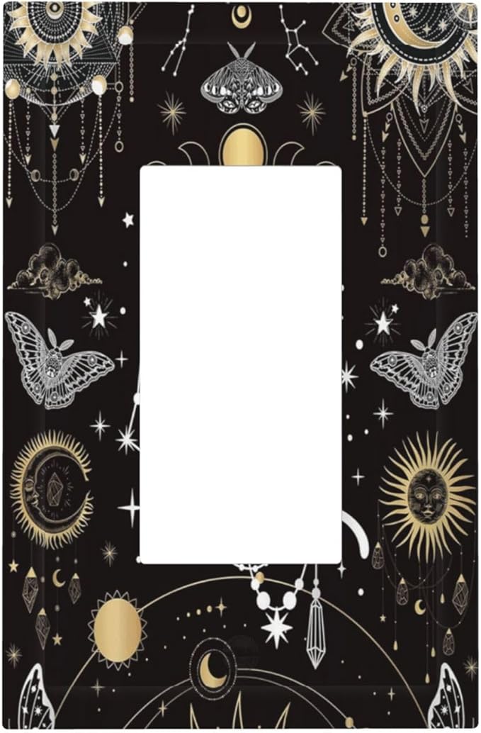 White Cat Tarot Moon Phases Moth Celestial Gothic Decorative Outlet Covers 1 Gang Single Rocker Light Switch Cover Plate Wall Plates GFCI Faceplate for Kids Room Bedroom Decor
