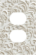 White Floral Vine 1-Gang Duplex Wall Plate, French Scroll Printed Pattern Outlet Cover, Neutral Farmhouse Home & Office Decor, Standard US Size Plug Cover