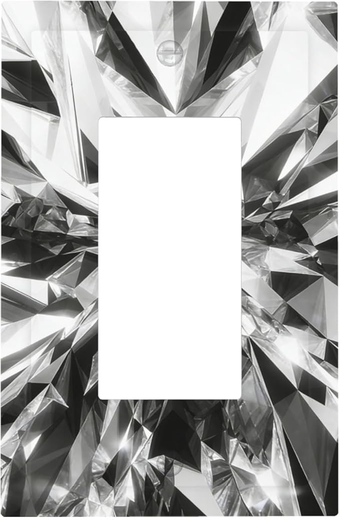 Sparkling Diamond Cut Single Rocker Switch Cover - 1-Gang Standard US Size Crystal Glam Light Switch Covers for Living Room Bedroom Bathroom Decor