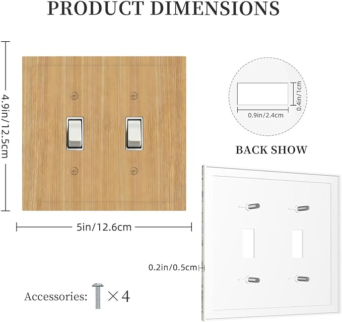 Rustic Woodgrain Double Toggle Switch Cover - 2-Gang Standard US Size Minimalist Farmhouse Wooden Light Switch Covers Decorative Wall Plate for Home Decor