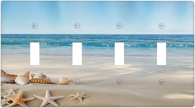 Light Switch Cover Summer Beach Starfish Shells 4 Gang Switch Plate Covers Quad Toggle Wall Plates Decorative Switchplate Electrical Faceplate for Bathroom Home Decor