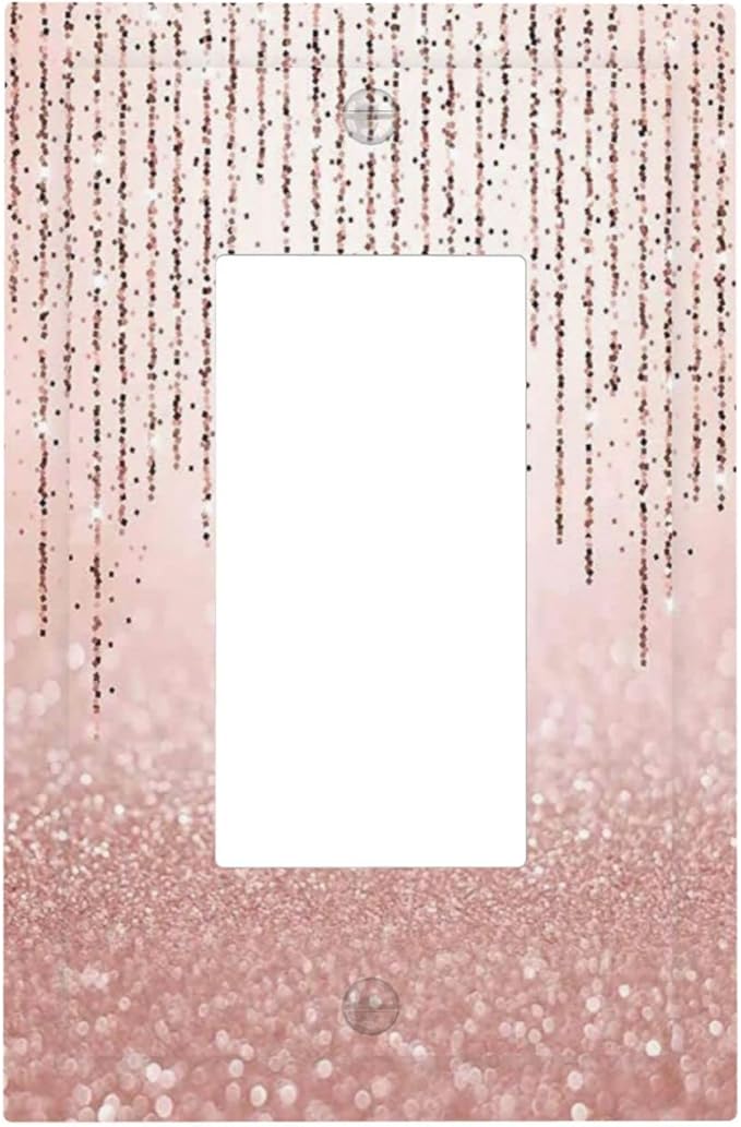 Pink Glittery Bling Single Rocker Light Switch Cover Decorative 1 Gang Decor Wall Switch Plate Electrical Faceplate for Glam Teen Girl Bathroom Bedroom Home Living Room Decor 5" x 3