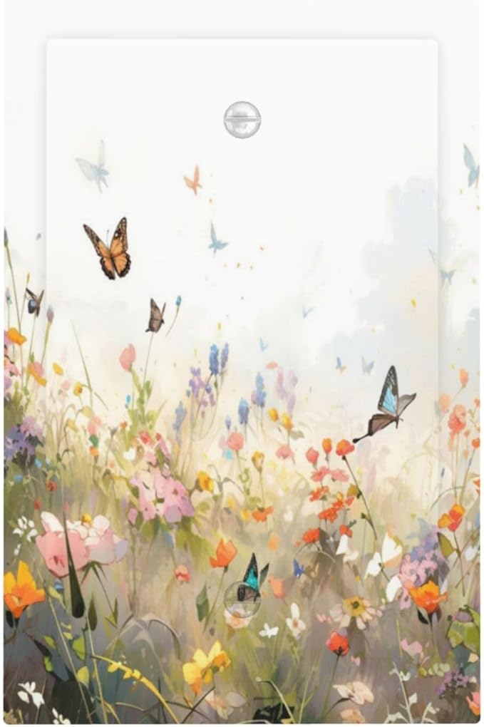 Wildflowers Watercolor Floral Colorful Butterfly Light Switch Cover Plate 1 Gang No Device Blank Electrical Wall Plates Faceplate Decorative Switch Plate for Farmhouse Bed Room Decor