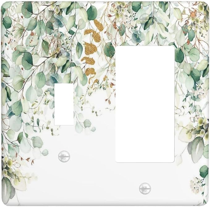 Gold Green Eucalyptus Leaves Plants Flowers Floral Outlet Covers 1 Toggle 1 Rocker Combination Decorative Wall Plate Electrical Switch Plates Light Switch Cover Plate for Bedroom Living Room Decor