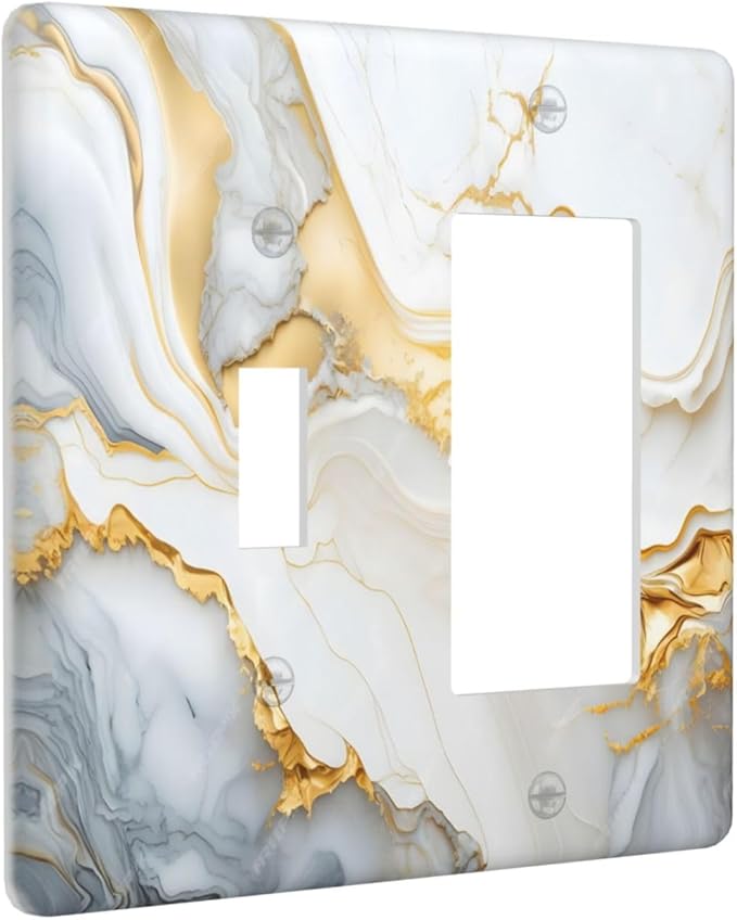 Exquisite White Gold Marble Abstract Luxurious Print Outlet Covers 1 Toggle 1 Rocker Combination Decorative Wall Plate Electrical Switch Plates Light Switch Cover Plate for Bathroom Kitchen Decor