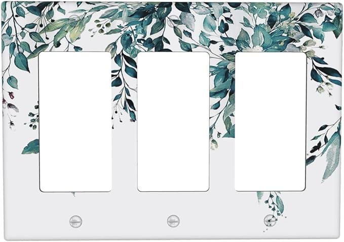 Decorative Outlet Covers Green Eucalyptus Boho Olive Leaves Country 3 Gang Wall Plate Cover Triple Rocker Decora Light Switch Covers Plate Jumbo Electrical GFCI Switch Plate Cover