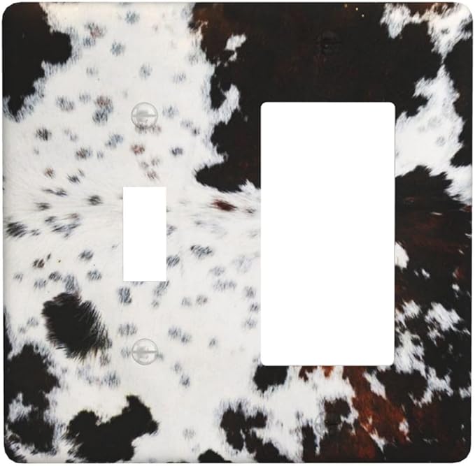 Brown Cheetah Cow Fur Print 2 Gang Single Toggle/Rocker Combination Light Switch Cover Decorative Wall Plate Cover Electrical Faceplate Art Decor