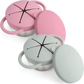 Mity rain Stainless Steel Snack Containers for Toddlers with Spill-Proof Silicone Lids Handles - 3-in-1 Baby Snack Cups, No-Spill Toddler Snack Box (Light Green+Pink, Two piece set)