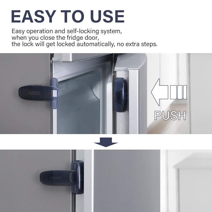 EUDEMON Home Refrigerator Fridge Freezer Door Lock Latch Catch Toddler Kids Child Baby Safety Lock Easy to Install no Tools Need or Drill (Grey，1 Pack)